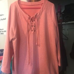 Coral lace up 3/4 sleeve shirt